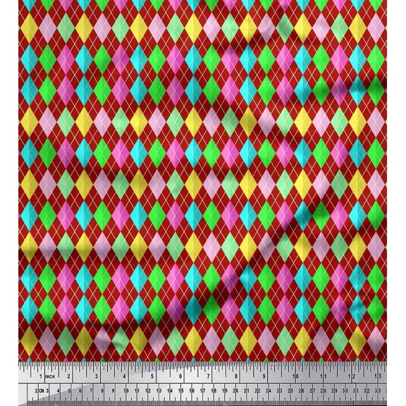 Soimoi Red polyester Crepe Fabric Diamond Geometric Print Sewing Fabric Yard 42 Inch Wide