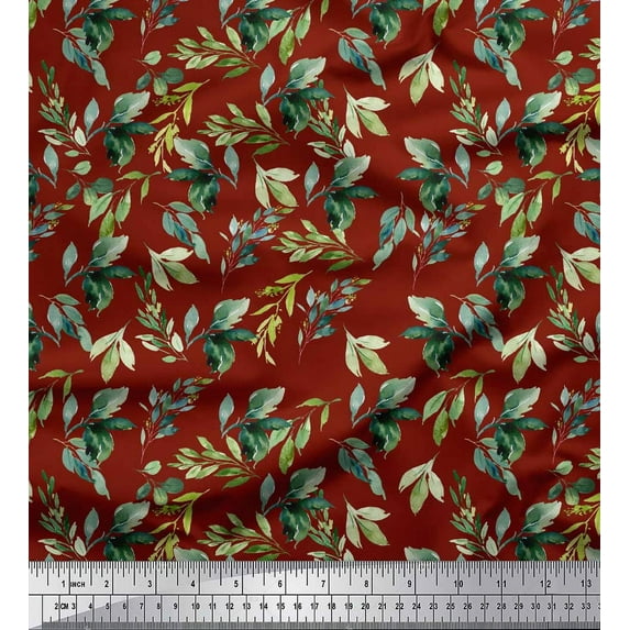 Soimoi Red polyester Crepe Fabric Flower Leaves Print Fabric by Yard 42 Inch Wide