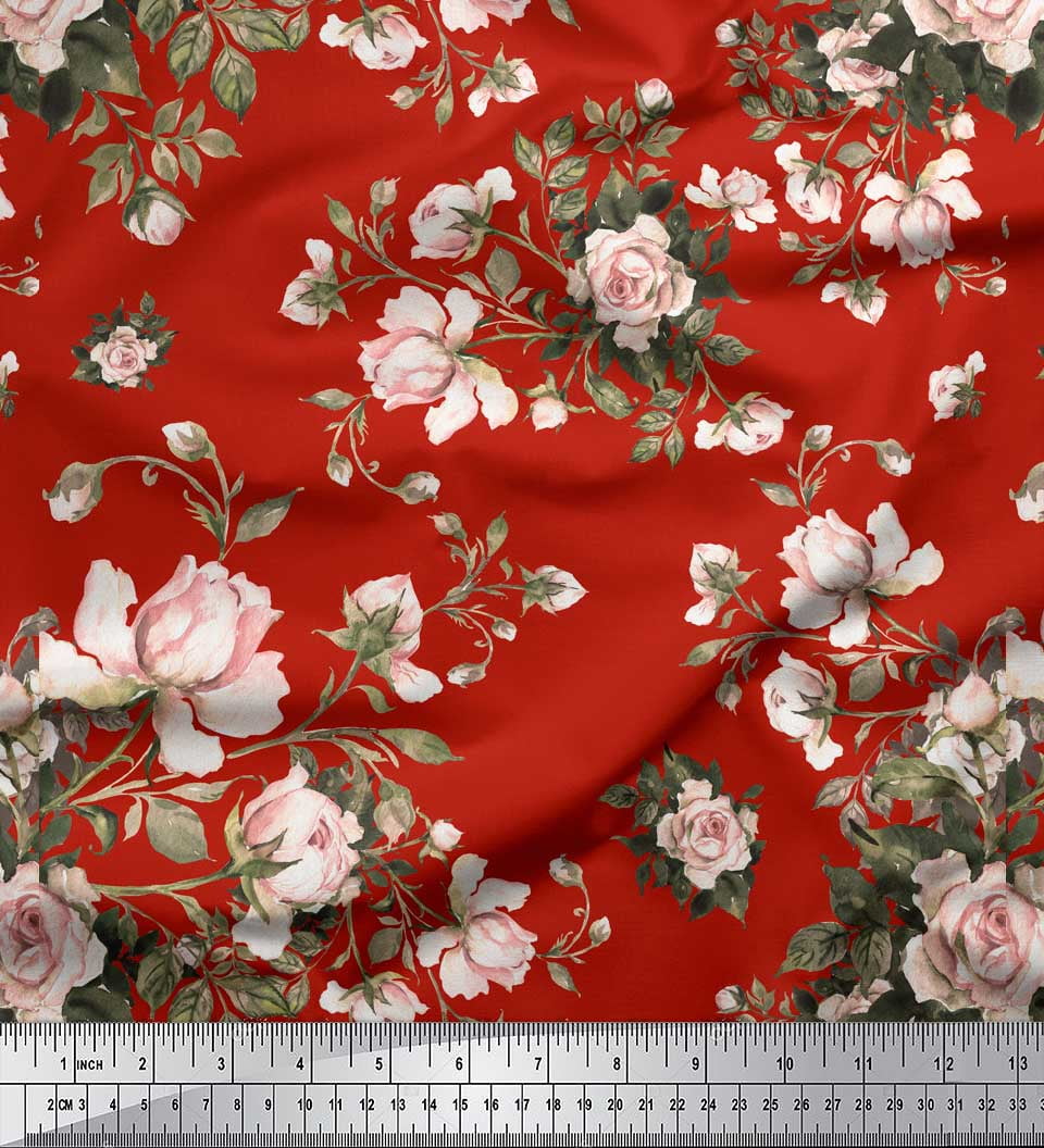 Soimoi Japan Crepe Satin Fabric Floral Mandala Print Fabric By The Yard 42 Inch Wide