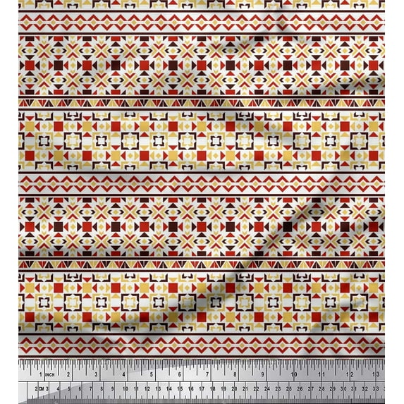 Soimoi Satin Silk Fabric Aztec Geometric Print Fabric by The Yard 42 Inch Wide