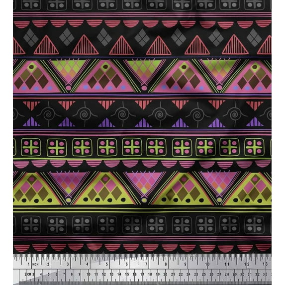 Soimoi Satin Silk Fabric Aztec Geometric Printed Craft Fabric by The Yard 42 Inch Wide