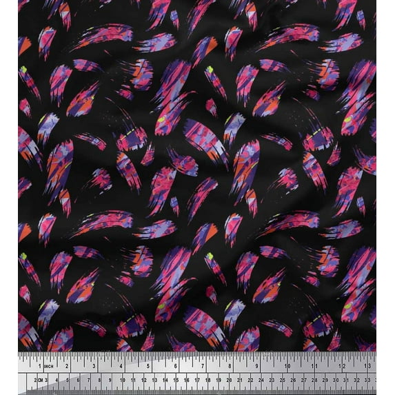 Soimoi Satin Silk Fabric Brush Stroke Abstract Print Fabric by Yard 42 Inch Wide