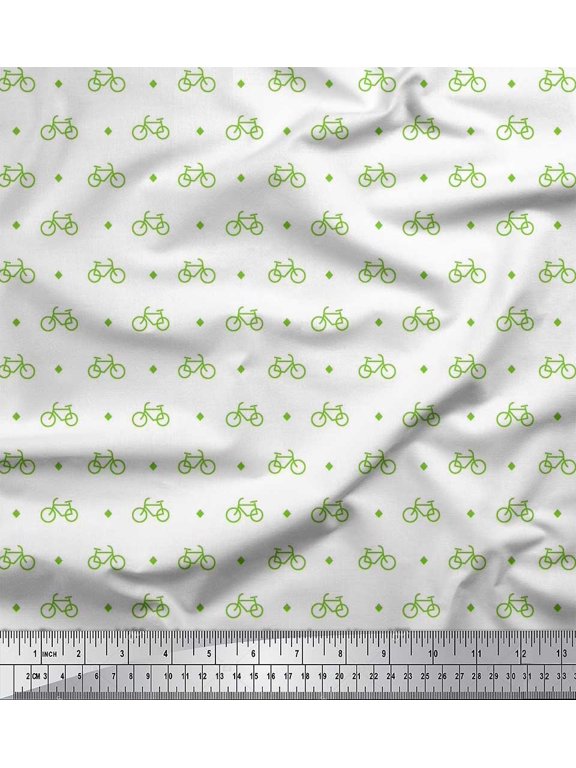 Satin Silk Fabric Diamond & Bicycle Shirting Print Fabric by The Yard 42 Inch Wide