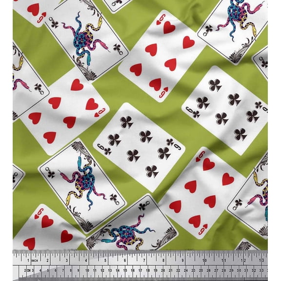 Soimoi Satin Silk Fabric Indoor Game Poker Card Sports Printed Fabric 1 Yard 42 Inch Wide