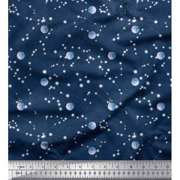 Soimoi Satin Silk Fabric Moon & Galaxy Fabric Prints By Yard 42 Inch Wide