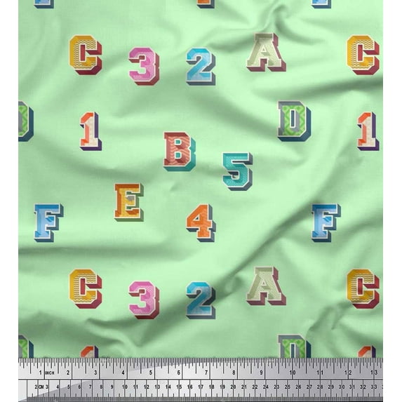 Soimoi Satin Silk Fabric Numbers & Alphabets Text Print Fabric by The Yard 42 Inch Wide