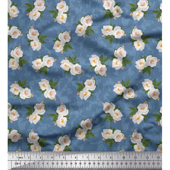 Soimoi Satin Silk Fabric Stripe,Leaves & Floral Shirting Print Sewing Fabric Yard 42 Inch Wide