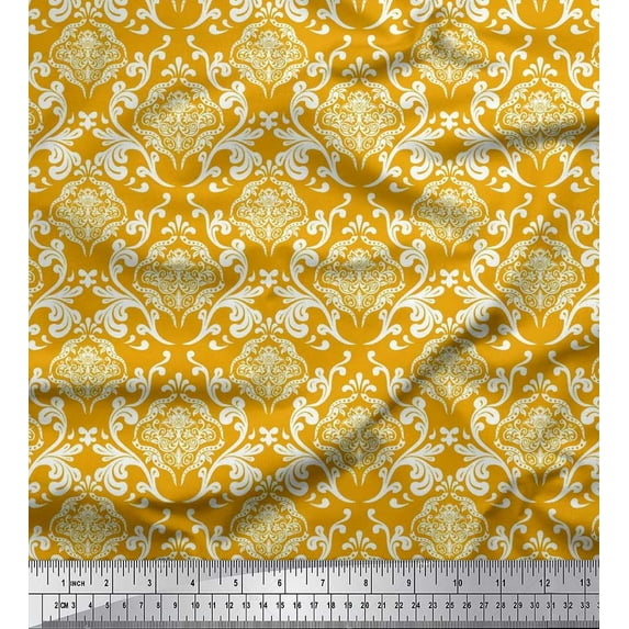 Soimoi Satin Silk Fabric Swirls & Floral Artistic Print Fabric by The Yard 42 Inch Wide