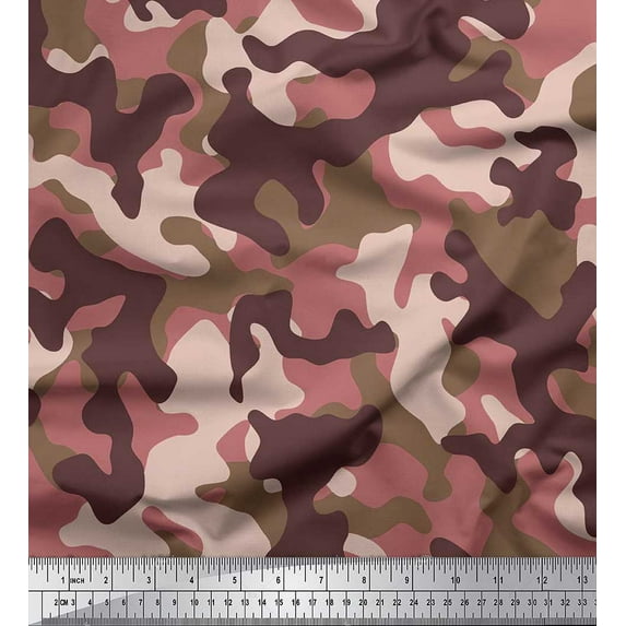Soimoi Satin Silk Fabric Two Tone Camouflage Print Sewing Fabric Yard 42 Inch Wide