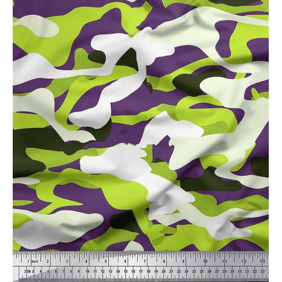 Soimoi Satin Silk Fabric Two Tone With White Camouflage Decor Fabric Printed Yard 42 Inch Wide