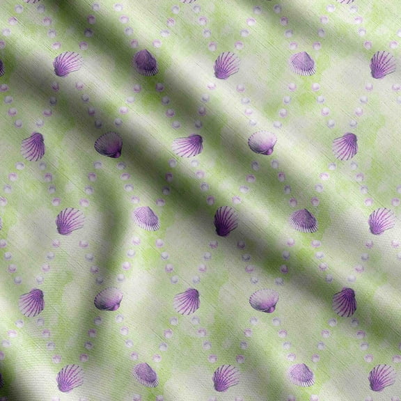 Soimoi Sea Shell Print,Cotton Poplin, Sewing Fabric Sold by The Yard 42 Inch Wide,Sewing Craft Quilting/Quilt Making Fabric, Light Green