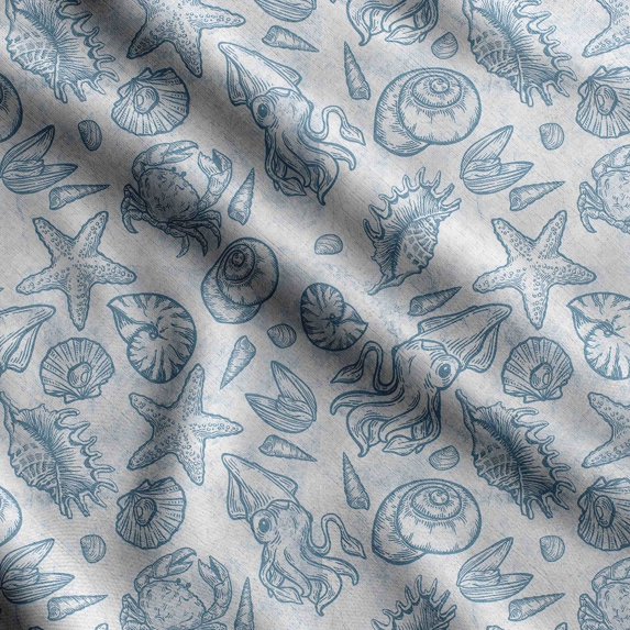 Soimoi Sea Shell Print, Silk Fabric, Decor Sewing Fabric by The Yard 42 Inch Wide,Decorative Fabric for Shirts Suits Ties, Dusty Blue