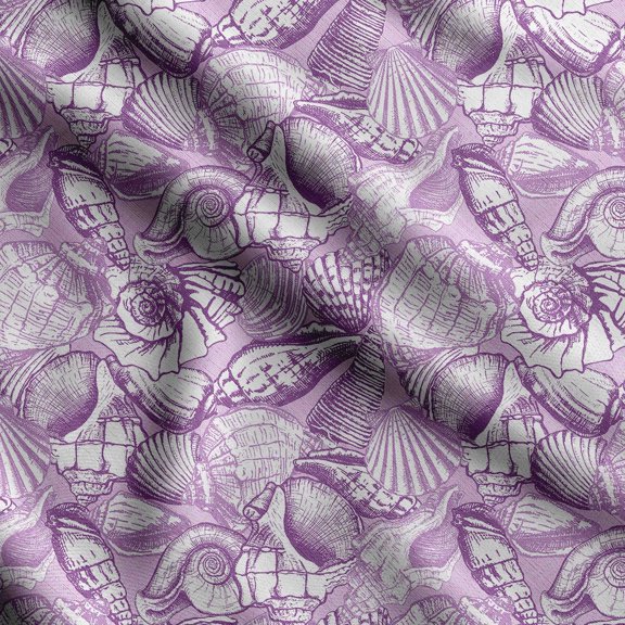 Soimoi Sea Shell Print, Silk Fabric, Decor Sewing Fabric by The Yard 42 Inch Wide,Decorative Fabric for Shirts Suits Ties, Purple