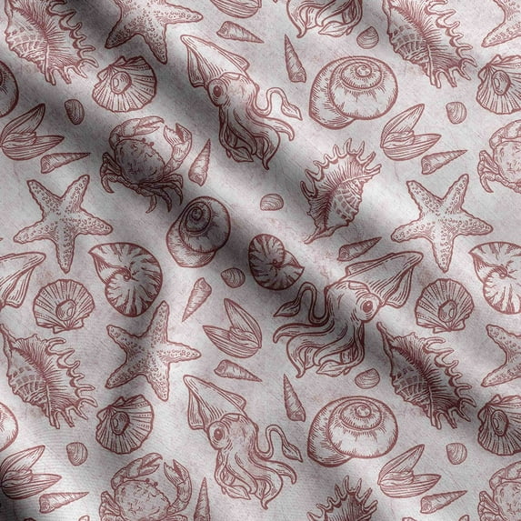 Soimoi Sea Shell Print, Velvet Fabric, Decor Sewing Fabric by The Yard 54 Inch Wide,Decorative Fabric for Upholstery and Home Accents, Dark Rose Brown