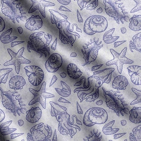Soimoi Sea Shell Print, Velvet Fabric, Decor Sewing Fabric by The Yard 54 Inch Wide,Decorative Fabric for Upholstery and Home Accents, Blue