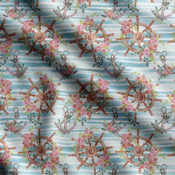 Soimoi Sea Shell Print, Velvet Fabric, Decor Sewing Fabric by The Yard 54 Inch Wide,Decorative Fabric for Upholstery and Home Accents, Light Blue