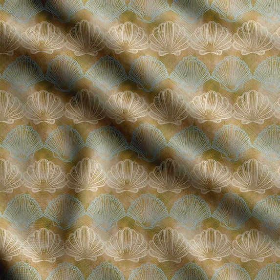 Soimoi Sea Shell Print, Velvet Fabric, Decor Sewing Fabric by The Yard 54 Inch Wide,Decorative Fabric for Upholstery and Home Accents, Tawny Brown
