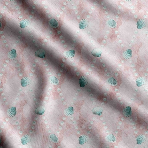 Soimoi Sea Shell Printed, Japan Crepe SatinFabric, by The Yard 54 Inch Wide, Decorative Sewing Fabric for Dresses Kimonos Gowns, Rose Pink