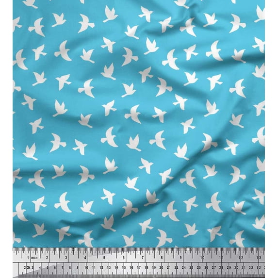 Soimoi Silk Fabric Artistic Bird Fabric Prints by Yard 42 Inch Wide