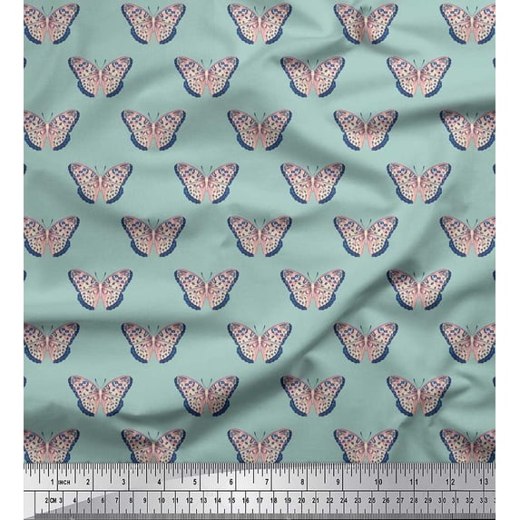 Soimoi Silk Fabric Artistic Butterfly Print Fabric by The Yard 42 Inch Wide