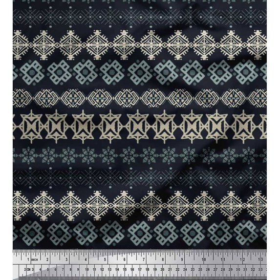 Soimoi Silk Fabric Aztec Geometric Print Sewing Fabric Yard 42 Inch Wide