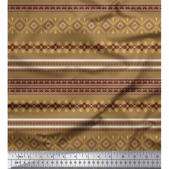 Soimoi Silk Fabric Aztec Southwestern Decor Fabric Printed Yard 42 Inch Wide