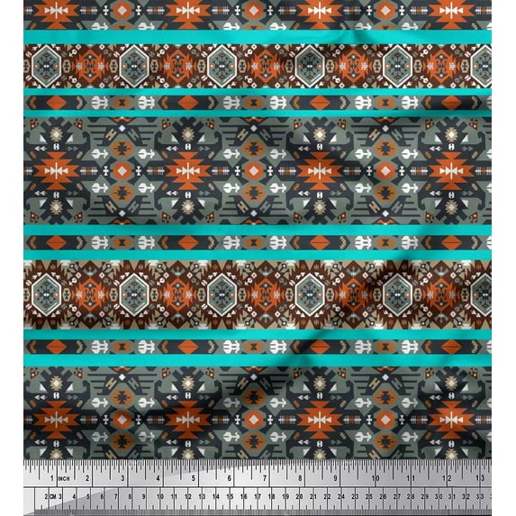 Soimoi Silk Fabric Aztec Southwestern Print Sewing Fabric Yard 42 Inch Wide