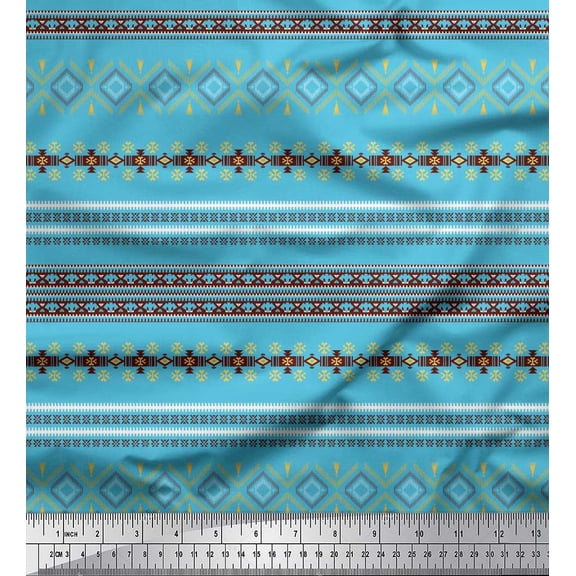 Soimoi Silk Fabric Aztec Southwestern Printed Craft Fabric by The Yard 42 Inch Wide