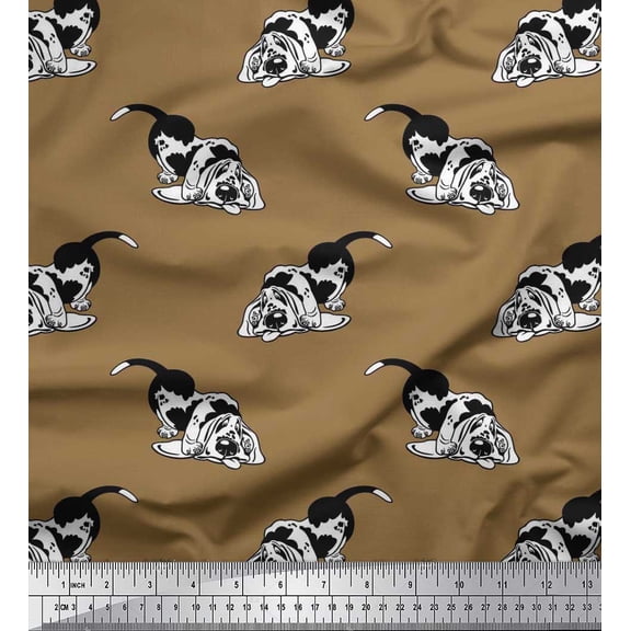 Soimoi Silk Fabric Basset Hound Dog Decor Fabric Printed Yard 42 Inch Wide
