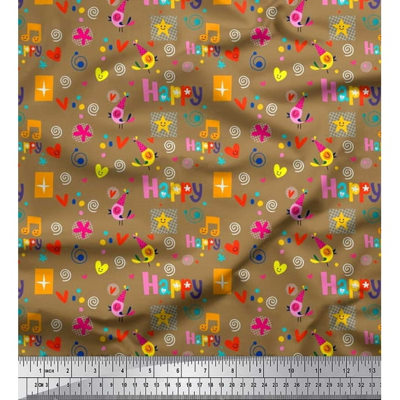 Soimoi Silk Fabric Birthday Theme Party Fabric Prints By Yard 42 Inch Wide
