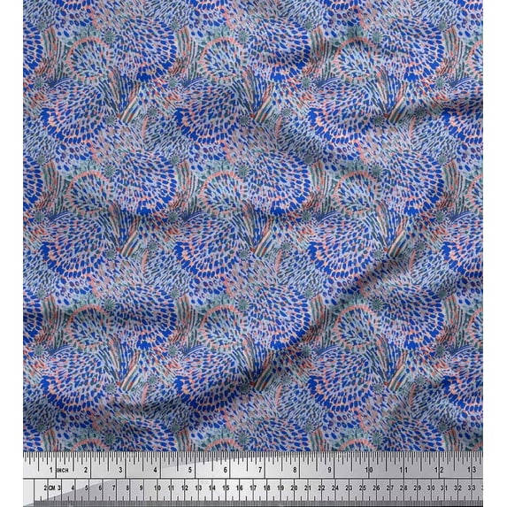 Soimoi Silk Fabric Brush Stroke Abstract Print Fabric by Yard 42 Inch Wide