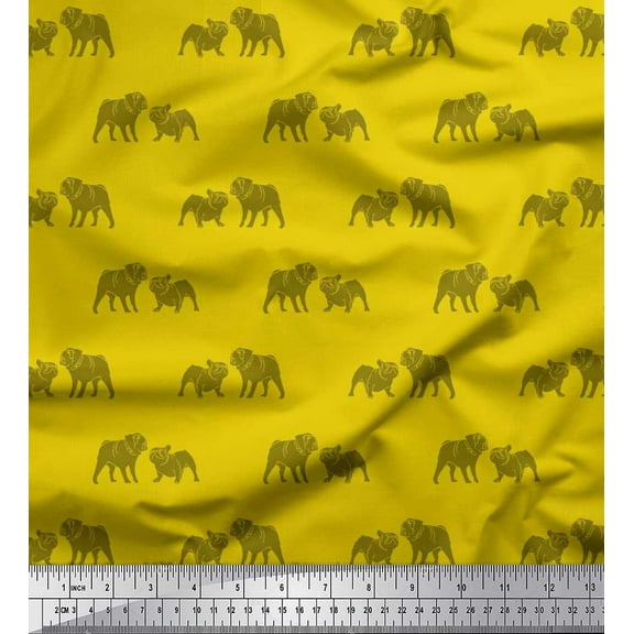 Soimoi Silk Fabric Bull Dog Decor Fabric Printed Yard 42 Inch Wide