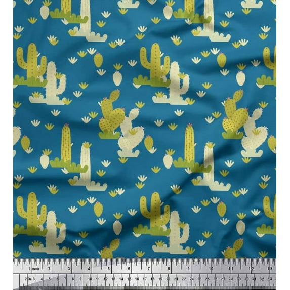 Soimoi Silk Fabric Cactus Tree Printed Craft Fabric by The Yard 42 Inch Wide