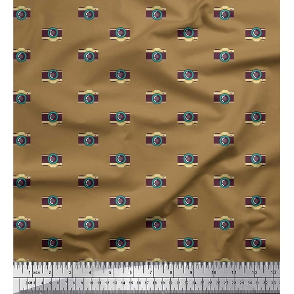 Soimoi Silk Fabric Camera Shirting Print Fabric by The Yard 42 Inch Wide