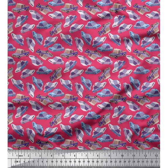 Soimoi Silk Fabric Car Transport Decor Fabric Printed Yard 42 Inch Wide