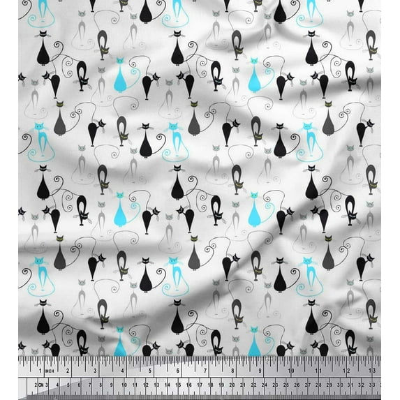 Soimoi Silk Fabric Cat Animal Print Fabric by The Yard 42 Inch Wide