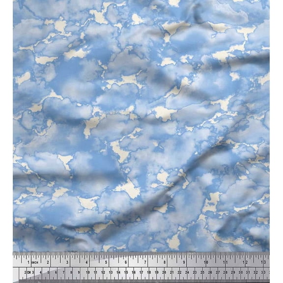 Soimoi Silk Fabric Cloud Nature Print Sewing Fabric Yard 42 Inch Wide