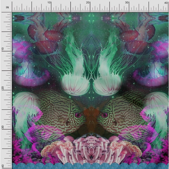 Soimoi Silk Fabric Clown Fish & Shell Panel Print Fabric by The Yard 42 Inch Wide