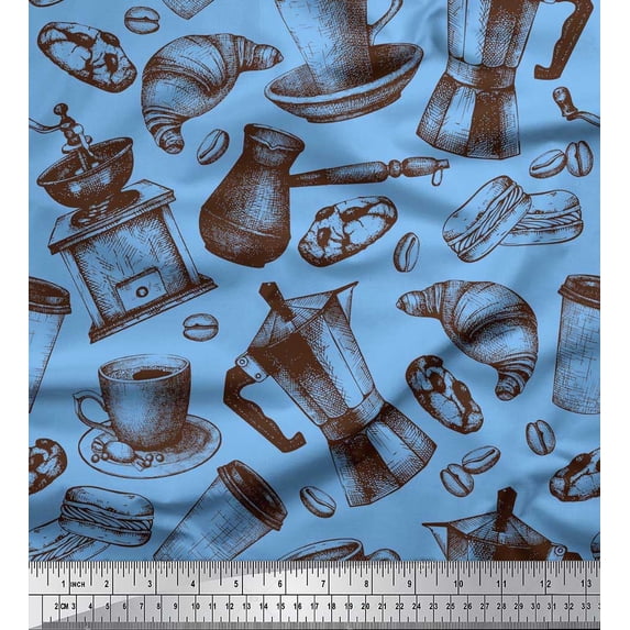 Soimoi Silk Fabric Cookies,Cup & Mixer Jar Kitchen Print Fabric by the Yard 42 Inch Wide