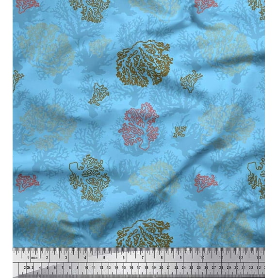 Soimoi Silk Fabric Coral Ocean Decor Fabric Printed Yard 42 Inch Wide