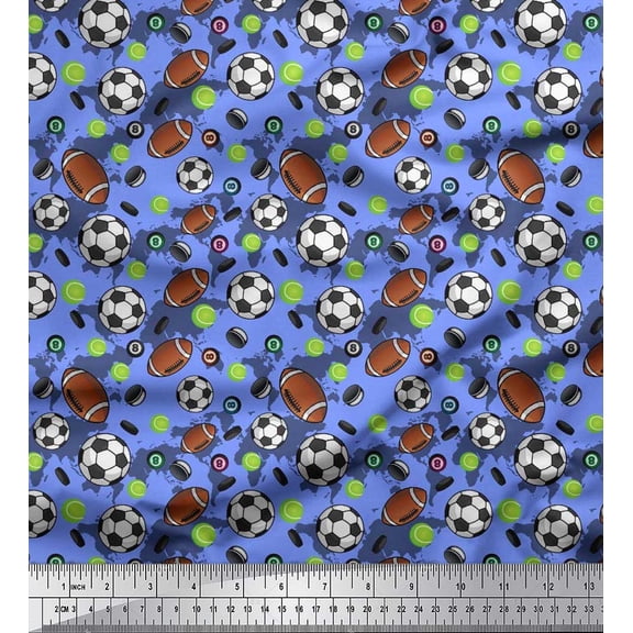 Soimoi Silk Fabric Cricket Ball,Rugby & Football Sports Print Sewing Fabric Yard 42 Inch Wide