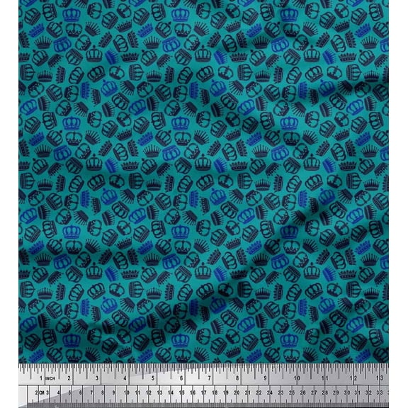 Soimoi Silk Fabric Crown Victorian Style Decor Fabric Printed Yard 42 Inch Wide