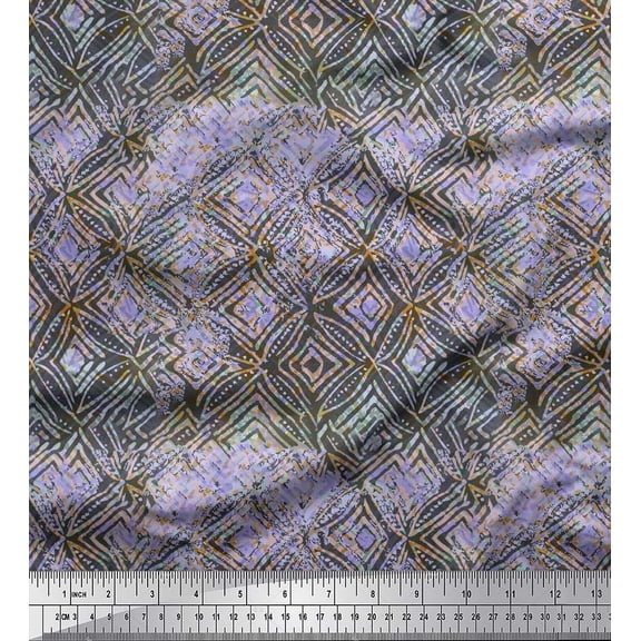 Soimoi Silk Fabric Curve Diamond Geometric Printed Fabric 1 Yard 42 Inch Wide