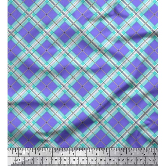 Soimoi Silk Fabric Diagonal Check Print Sewing Fabric Yard 42 Inch Wide