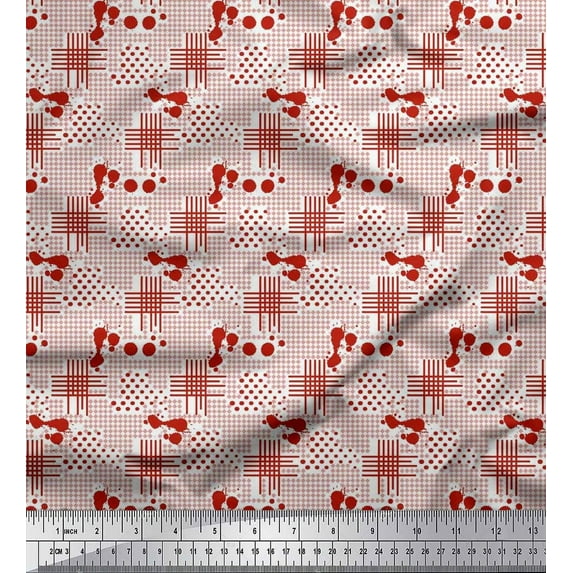 Soimoi Silk Fabric Dot & Check Patchwork Decor Fabric Printed Yard 42 Inch Wide