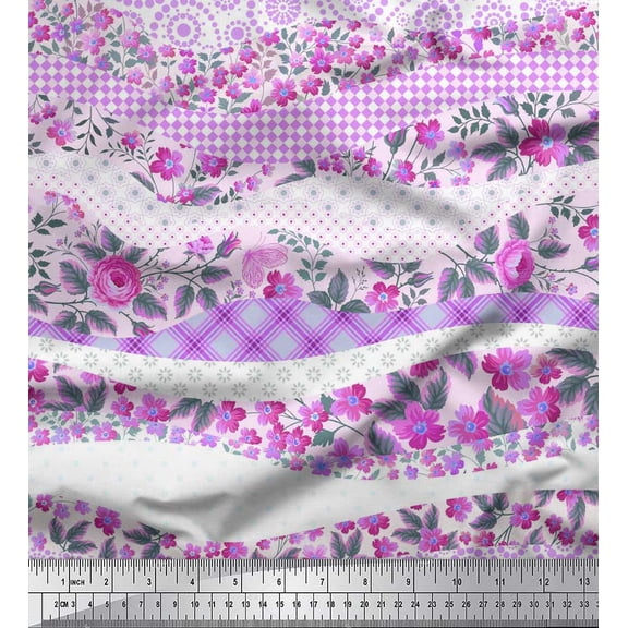 Soimoi Silk Fabric Dot,Floral & Check Patchwork Printed Fabric 1 Yard 42 Inch Wide