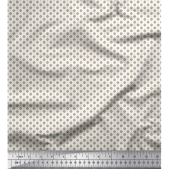 Soimoi Silk Fabric Dot & Greek Key Small Decor Fabric Printed Yard 42 Inch Wide