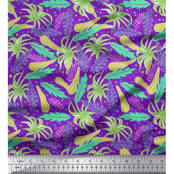 Soimoi Silk Fabric Dot & Leaves Artistic Fabric Prints by Yard 42 Inch Wide