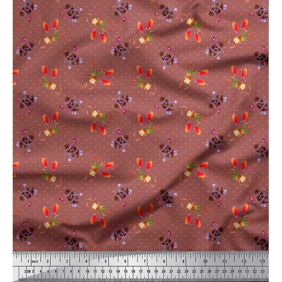 Soimoi Silk Fabric Dot,Monkey & Bear Cartoon Decor Fabric Printed Yard 42 Inch Wide