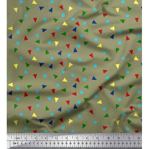 Soimoi Silk Fabric Dot & Triangle Geometric Decor Fabric Printed Yard 42 Inch Wide